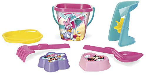 Wader 77442 - Eimergarnitur DISNEY Minnie Mouse mit Eimer, Sieb, Sandmühle, Schaufel, Rechen und 2 Sandformen, 7 teilig, mehrfarbig, ab 12 Monaten, ca. 20 cm, für fantasievolles Spielen