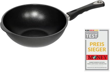 AMT Gastroguss Wok 32 cm Ø, 10 cm hoch, Wokpfanne, nicht induktionsgeeignet, fester Stiel, Lotan® Antihaft-Veredelung, Gusspfanne (Aluguss), AMZN-1032S