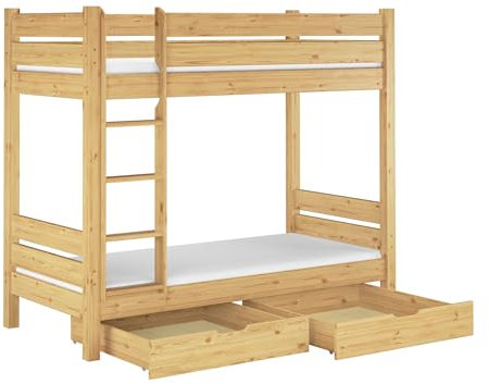 Erst-Holz®Etagenbett Kiefer 100x200 teilbar, mit 2 Rollroste 2 Matratzen 2 Bettkästen 60.16-10T100MS2
