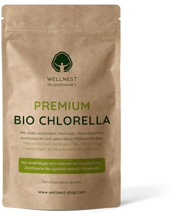 Wellnest Bio Chlorella 200 g | Detox Superfood vegan | Algen reich an Mineralstoffen, Vitaminen und Spurenelementen | 1.000 Presslinge á 200 mg | Rückstandsgeprüft in deutschem Labor