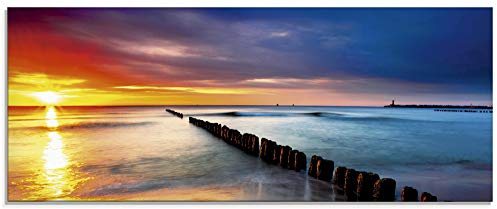 ARTland Wanddeko Glasbilder Wandbild Glas Bild einteilig 125x50 cm Querformat Strand Meer Küste Sonnenuntergang Natur Landschaft Ostsee Maritim T5XZ