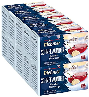 Meßmer Wintertee Schneewunder, Kirsche Marzipan, Früchtetee mit Kirsch-Marzipan-Aroma, 10er Pack, 10 x 20 Teebeutel (10 x 55 g)