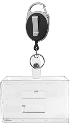 Karteo Ausweishülle mit Ausweishalter Jojo ausziehbar [1 Stück] schwarz mit Clip und Karabinerhaken Kartenhalter transparent horizontal für 2 Karten