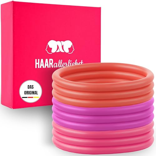 HAARallerliebst® unisex Silikon Haargummis 9 Stück - Premium Haargummi Zopfgummi pink coralle ultra starker Halt - Männer Herren Damen Mädchen - Hair ties Sport - Haarschmuck inkl Box zur Aufbewahrung