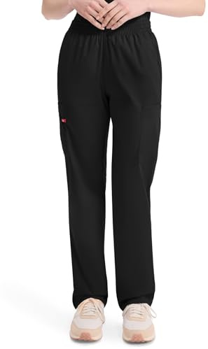 Dickies EDS Signature Scrubs for Women, Elastic Waist Pull-On Cargo Pants for Women in Soft Brushed Poplin 86106, Black, S