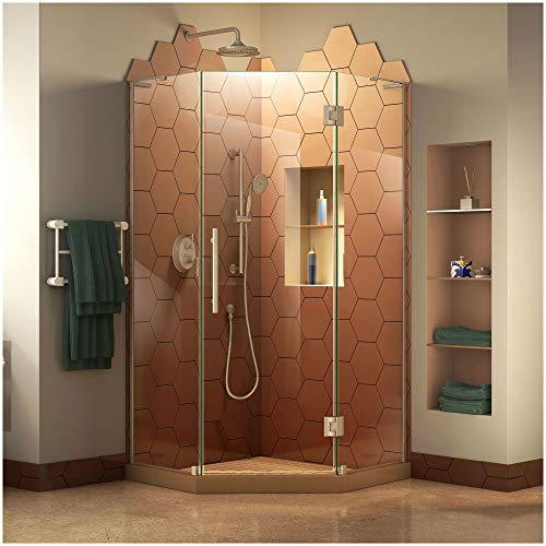 DreamLine Prism Plus 40 in. x 72 in. Frameless Neo-Angle Hinged Shower Enclosure in Brushed Nickel, SHEN-2640400-04