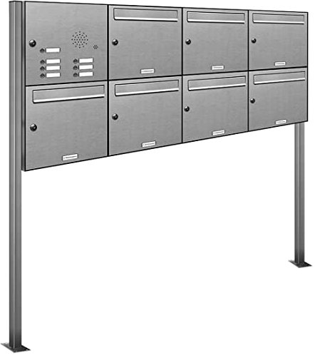 AL Briefkastensysteme 7er Edelstahl Standbriefkasten mit Klingel rostfrei als 7 Fach Briefkastenanlage in Postkasten Briefkasten Design modern