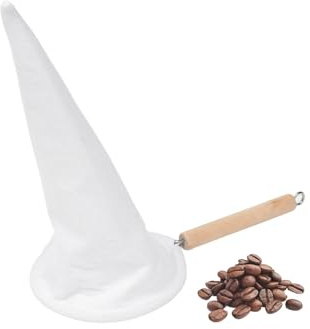 Imusa USA J100-4-50 Coffee Cloth Strainer with Wood Handle, White, 1 Count (Pack of 1)