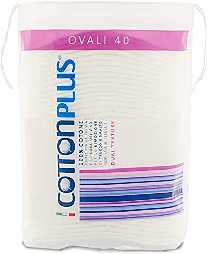 Cotton Plus OVALI 40 pz. - LINEA BEAUTY | OVALI 100% PURO COTONE | Dischetti struccanti per la pulizia del viso soffici e resistenti.