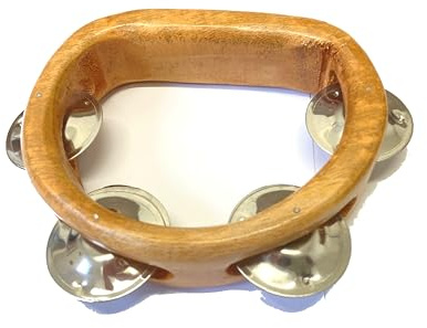 Holz Halbmond Schellentambourin / Shaker mit 4 Schellen - Schönen Klang, Fair-Trade