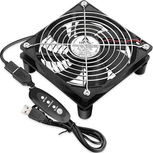 GDSTIME 120mm Router Fan Cooler with 3 Speed Control, DC 5V USB Powered Cooling Case Fan for Router Modem Receiver DVR PlayStation TV Box