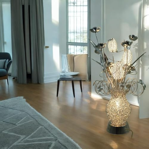 Dapo Ornella traumhafte Draht Blumenleuchte-Steh-Stand-Lampe-Leuchte 12V Halogen inklusive 4 x G4 20 Watt Wonnzimmer-Dekkorations-Tisch-Leuchte-Lampe