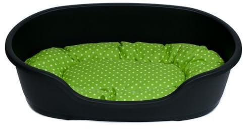 Hundekorb 48 cm - 125 cm mit Kissen / 58 cm Korb anthrazit - Tupfen grün