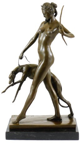 Kunst & Ambiente Bronzeskulptur - Jagdgöttin - Diana mit Hund - signiert - Edward McCartan - Römische Mythologie - Skulpturen kaufen - Göttin der Jagd Skulptur - Statue
