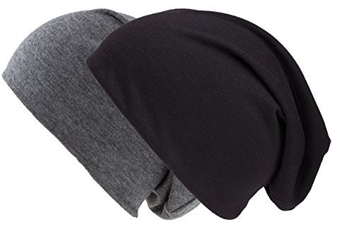 shenky XXL | Long Beanie | große Köpfe | leichte Sommermütze | extralange Haube | für Damen & Männer | Unisex | Long Slouch Beanie | Doppelpack Dunkelgrau-Charcoal + Schwarz
