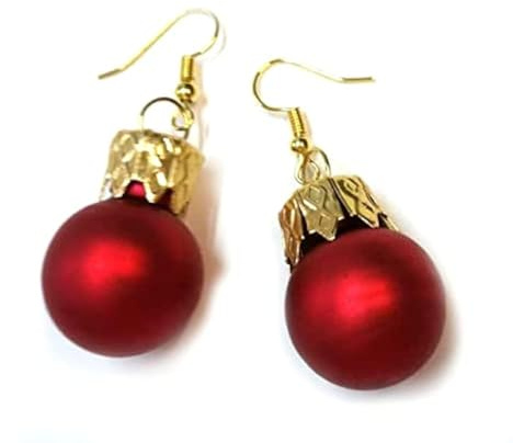 Miniblings Weihnachtsbaumkugeln Weihnachtsbaumkugel rot matt vergoldet | Ohrschmuck, sorgfältig in Berlin gefertigt, mit Christbaumkugel und Baumkugeln