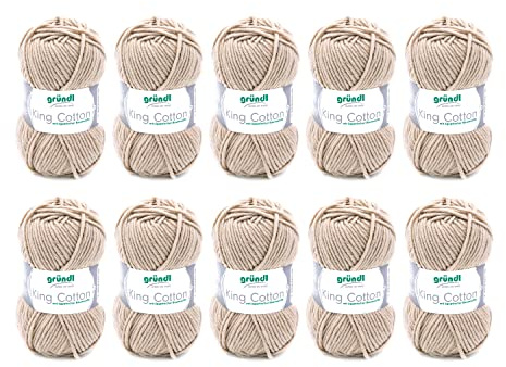Gründl ull King Cotton – tjock ull för stickning – stickgarn – virkgarn – mjukt och hudvänligt – 55% polyakryl, 45% bomull – 10 nystan 50 g/78 m – nåltjocklek 6–7 – sand