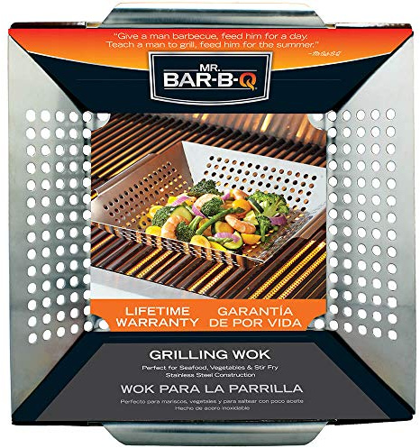 Stainless Steel Grilling Skillet - Large Strainer Basket with Built-In Handles - Grill Pan for Seafood & Vegetables - Outdoor Cooking, Camping & Backpacking Grilling Accessory by Mr. Bar-B-Q 06034Y