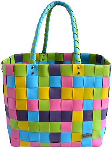 Einkaufstasche geflochten mit Henkeln - Tragetasche extra robust Farbe Classic/Lolly Pop