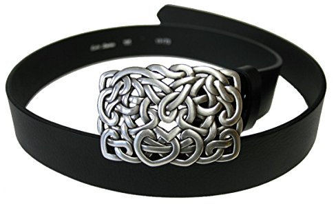 Dark Dreams Gothic Mittelalter schwarzer Gürtel Ledergürtel mit Gürtelschnalle Keltische Knoten in silberfarben, Länge:130