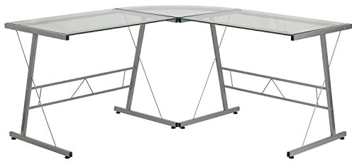 Flash Furniture L-förmiger 84-Zoll-Computer, Heimbüroecke, Gaming-Schreibtisch, platzsparend, einfach zu montieren, klar/Silber, 1 Stück