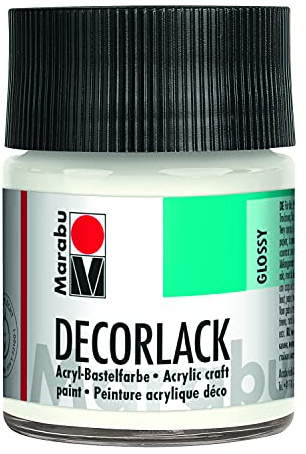 Marabu 11300005070 - Decorlack Acryl Weiß 070, 50 ml, hochglänzender Acryllack auf Wasserbasis, wetterfest, speichelfest, zum Malen, Schablonieren und für Serviettentechnik