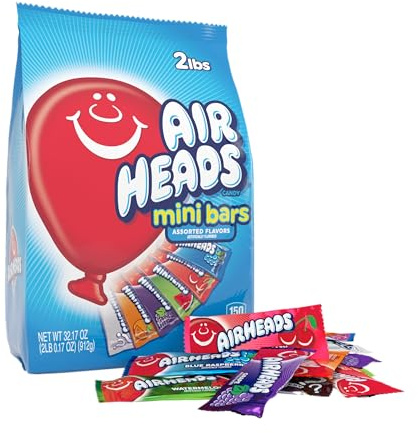 AirHeads 80 Mini Bars Fun Taffy Candy Assorted Fruit Flavors 32.17oz (912g) air heads by Airheads | Verschiedene Geschmacksrichtungen, einzeln verpackte Bonbons, kunstvoll aromatisiert