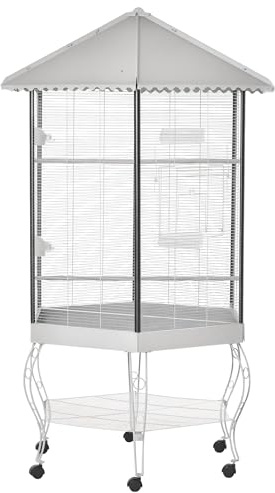 PawHut 44 Hexagon Covered Canopy Portable Aviary Flight Bird Cage With Storage