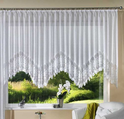 Jacquard Bogen Store Gardine, fertig genäht mit Kräuselband, pflegeleicht, chlorfrei, 145x450, 13114