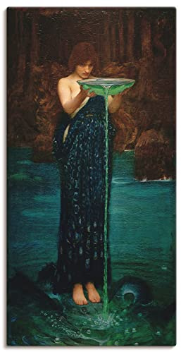 ARTLAND Wanddeko Leinwand Bilder Wandbild 50x100 cm Frau See Schale Wasser Gift Ovid Circe Invidiosa Realismus John William Waterhouse B4FO