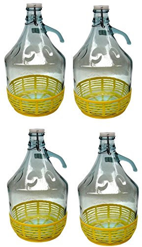 lilawelt24 4 STÜCK 5L Gärballon mit BÜGELVERSCHLUSS und Kunststoffkorb Flasche Glasballon Weinballon Bügelflasche Glasflasche