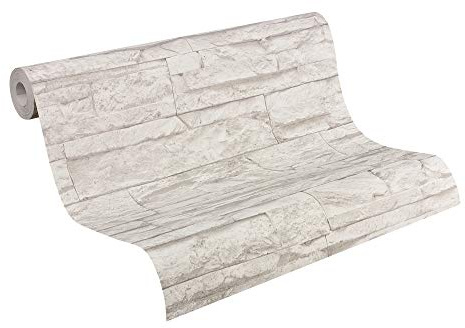 Papel Pintado Efecto Piedra Elements A.S. Création Papel pintado tejido no tejido 10.05 m x 0.53 m Gris Blanco Fabricado en Alemania 707116 7071-16