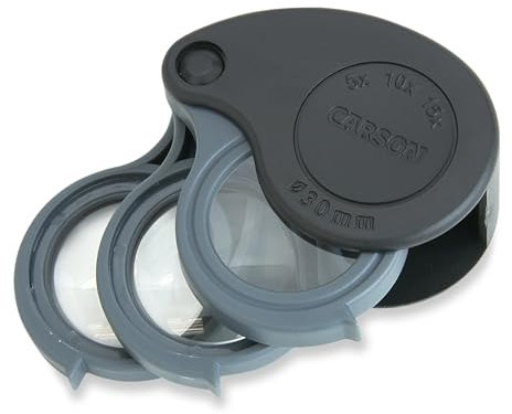 Carson TriView 5x/10x/15x Taschenlupe mit Kombinationslinsen und Schutzhülle (TV-15)