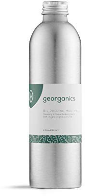 Georganics Whitening Oil Pulling Mouthwash - Spearmint - Plaque-Reducing Coconut Oil Blend - 100% Natural Ingredients - SLS, Glycerine & Fluoride Free - Cosmos Organic, Vegan, Cruelty-Free - 275ml