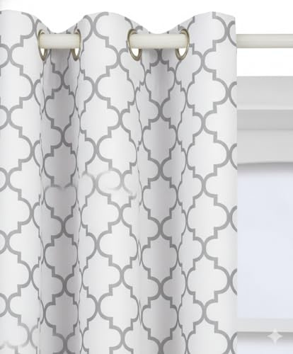 Royal Tradition White Blackout Curtains 52x96- Thermal Insulated Room Darkening Window Panels, Moroccan Trellis Pattern, Grommet Top Drapes - 2 Energy-Saving Panels for Bedroom & Living Room
