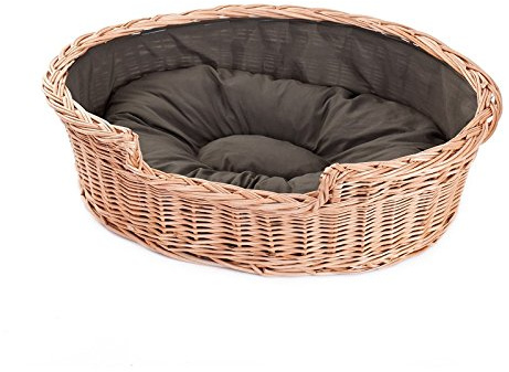 e-wicker24 Hundekorb aus Weide für Hund und Katze Hundebett Katzenbett mit Kissen Tierkorb geflochten Katzenkorb (100, Natur)