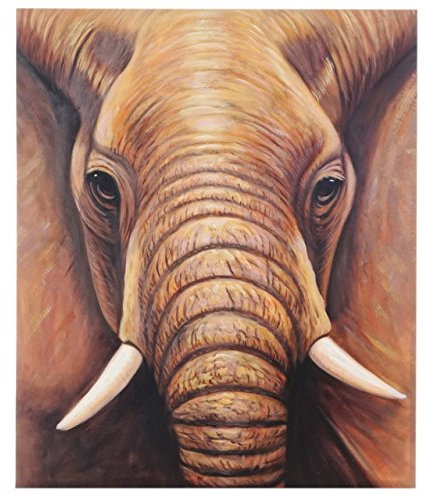 Mendler Ölgemälde Nahaufnahme Elefant, 100% handgemaltes Wandbild Gemälde XL, 120x100cm