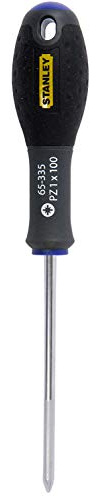 STANLEY 1-65-335 - Tournevis Pozidriv Pz 1X100Mm - Gamme FATMAX - Fabriqués En France - Lame En Acier - Sablage De L'Empreinte - Poignée Soft Grip - Liaison Quasi Incassable - Anticorrosion