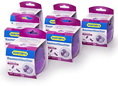 6er-Set HUMYDRY® Duplo 75g Luftentfeuchter Lavendel. 2 in 1 : Luftentfeuchter und Lufterfrischer in Einem - Absorbiert zu hohe Luftfeuchtigkeit und verleiht einen angenehmen Duft - Luftentfeuchter ohne Strom - Nachfüllbar - Ideal für kleine Räume