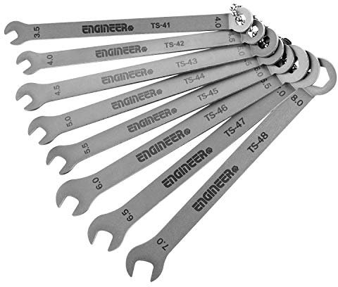 ENGINEER 8-tlg Ultradünner Kombi-Schlüsselsatz aus Edelstahl, Schlankes Design (nur 1,5mm dick), Metrische Größe, TS-04 Hergestellt in Japan