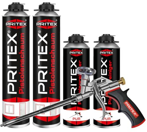 PRITEX Bauschaum Set, 2x 750ml Pistolenschaum, 2x Reiniger, Schaumpistole
