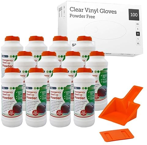 Hygiene4less Complete Cleaning Body Fluid Spillage Kit Includes Super Absorbent Powder, Gloves, Scoop & Scrapers