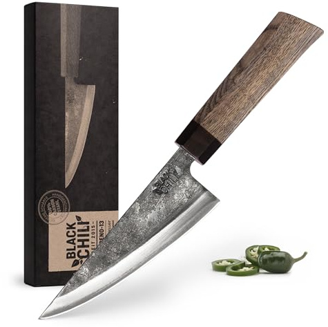 Black Chili Gemüsemesser | Griff: gebeizte Esche | 13 cm Carbonstahl Klinge | Extrem scharf und langlebig | Kochmesser für Gemüse | Küchenmesser klein & Schneidemesser | JALAPENO-13