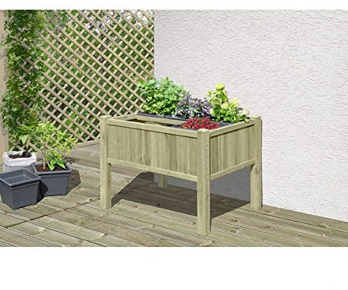 Gartenwelt Riegelsberger Jardinière surélevée 109 x 78 x 80 cm en bois de conifère KDI avec 6 inserts pour jardinière, parterre d'herbes et légumes