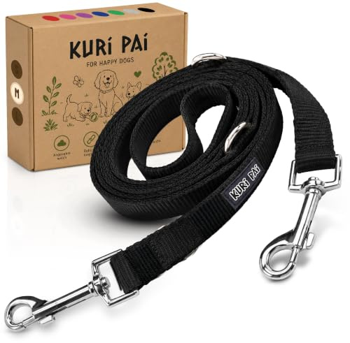 KURI PAI® Komfortable Hundeleine 3m | Verstellbare Hundeleine mittelgroße Hunde | Bambusviskose | Strapazierfähig und weich | Perfekt für alltägliche Spaziergänge | M (2.0cm Breit) - Schwarz