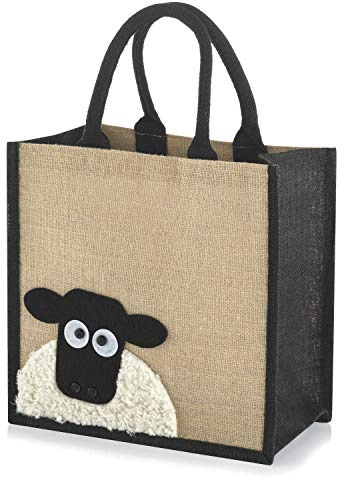 Yellowboots Jute Hessian Medium Animal Shopping Bag - Size Height 30 cm x Width 30 cm x Depth 20 cm (Sheep)