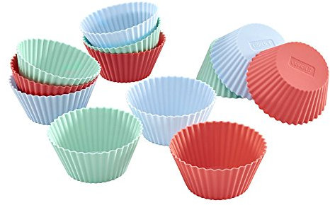 Lurch 83013 FlexiForm Muffinliner / Muffinförmchen 12er Set aus aus 100% BPA-freiem Platin Silikon, Innenmaß 6,6 x 3,1 cm, Pastel Mix, Pink