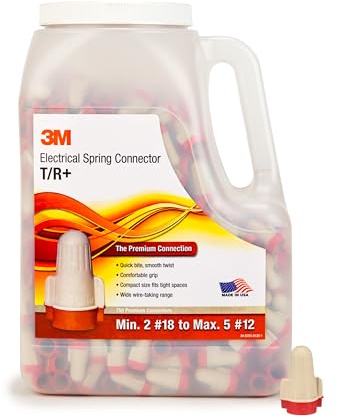 3M Performance Plus Wire Connector T/R+JUG, Tan/Red, Flexible Steel Spring Connectors, Smooth, Comfortable Feel, Copper, CSA Certified, UL Listed, Jug of 750, 22-8 AWG