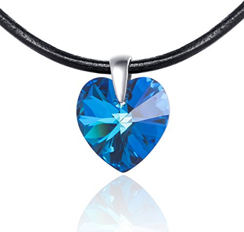LillyMarie Verstellbare Lederkette Mit Blauem Herz-Anhänger Und Silberverschluss Für Damen