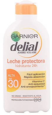 Garnier Delial Hydra 24h Protect Leche Protectora Rostro y Cuerpo con [Manteca de Karité]. Alta Protección FPS 30. Antisequedad. Absorción rápida y muy resistente al agua. 175 ml